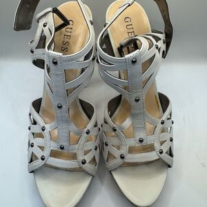 Guess White Strappy Sandals with Medium Heel